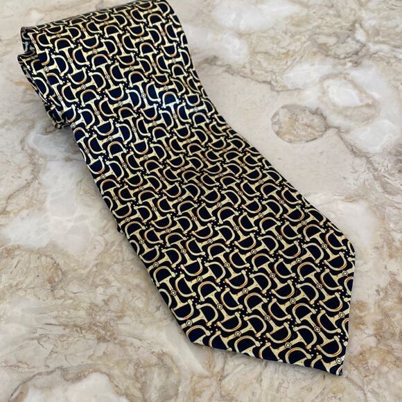 Giorgio Armani 100% Silk Tie Classic Horse Bit Print - Picture 4 of 7